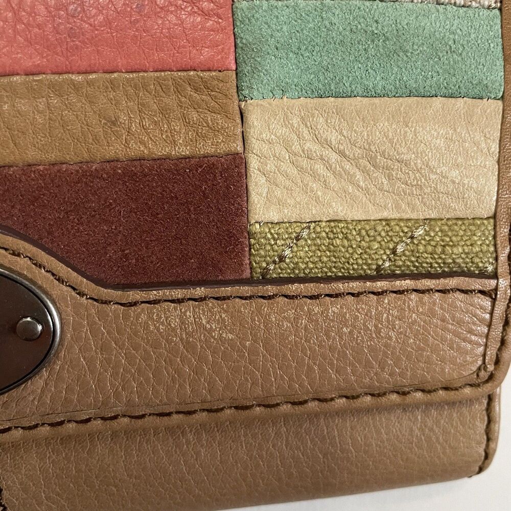 Fossil Brown Tan Multicolor Patchwork Leather Bif… - image 2